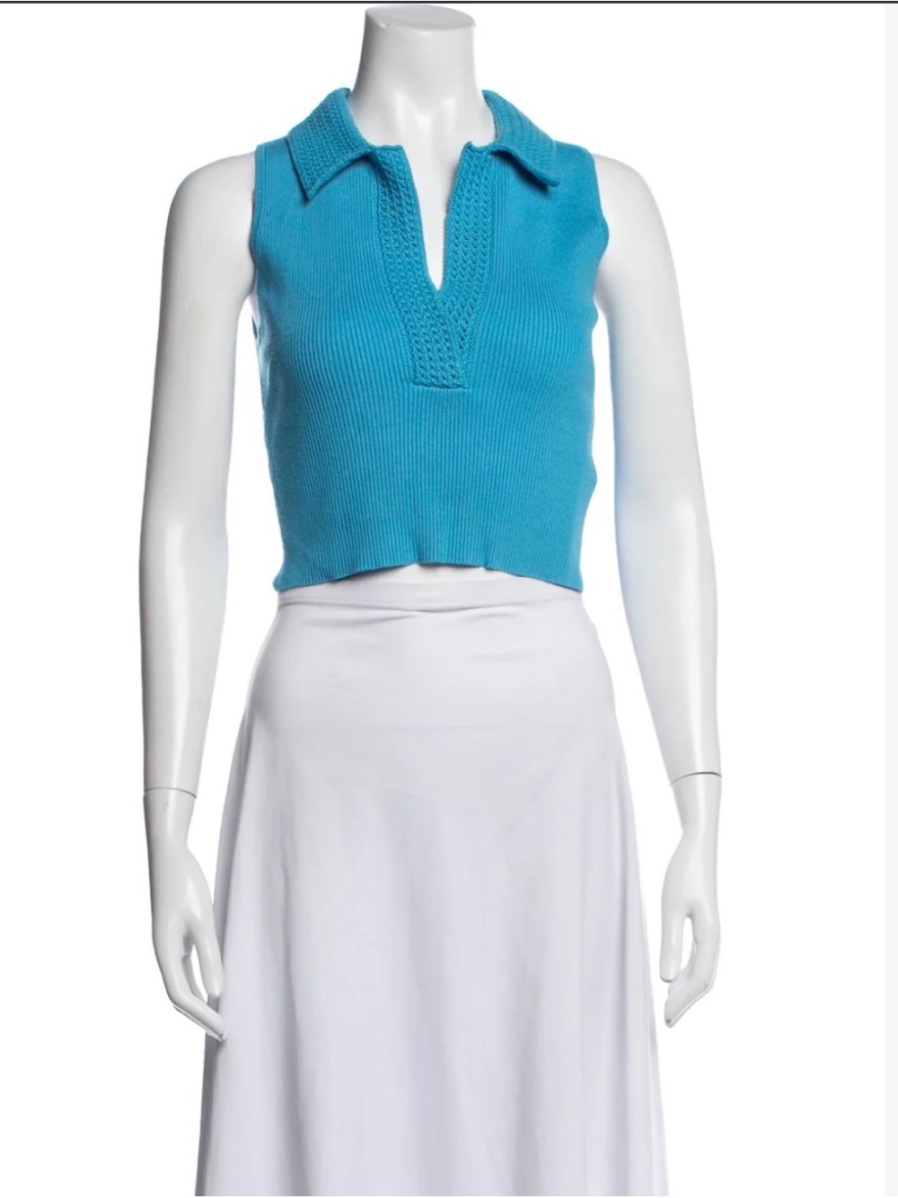 Caroline Constas turquoise blue ribbed knit polo top